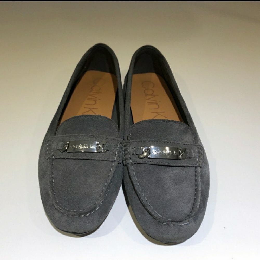 Gray suede Calvin Klein womens loafers size 10